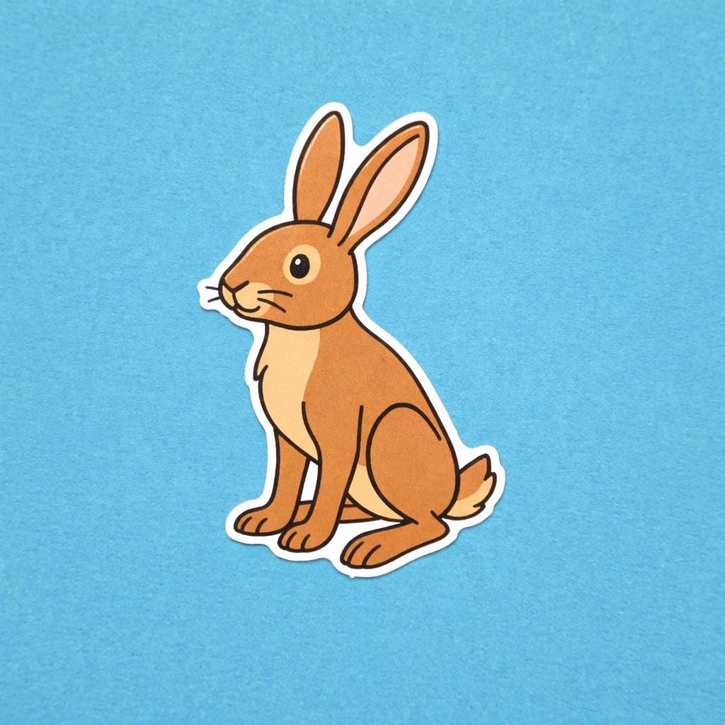 Cartoon rabbit sticker on a blue background