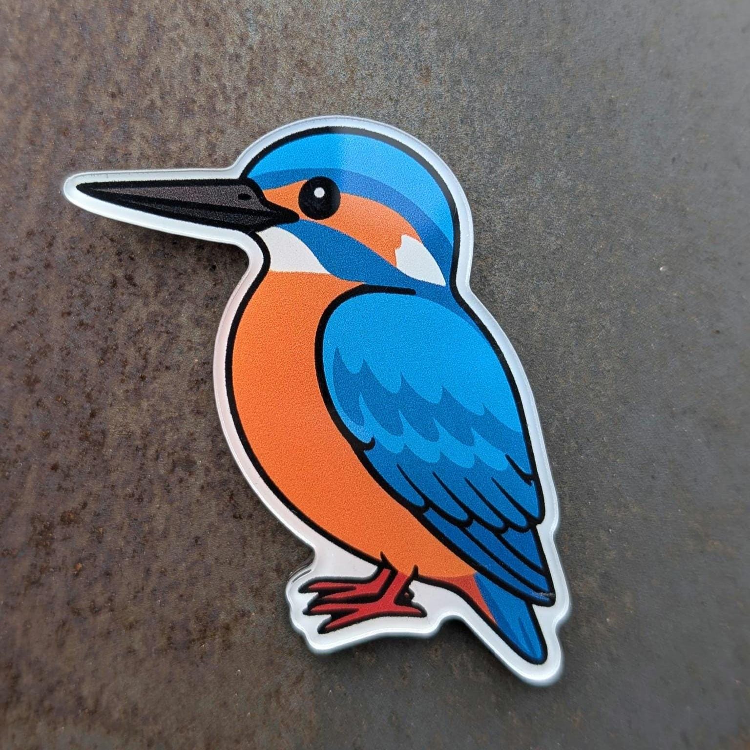 Colourful kingfisher acrylic fridge magnet on metal background