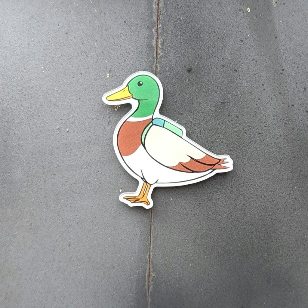Duck fridge magnet on a concrete surface