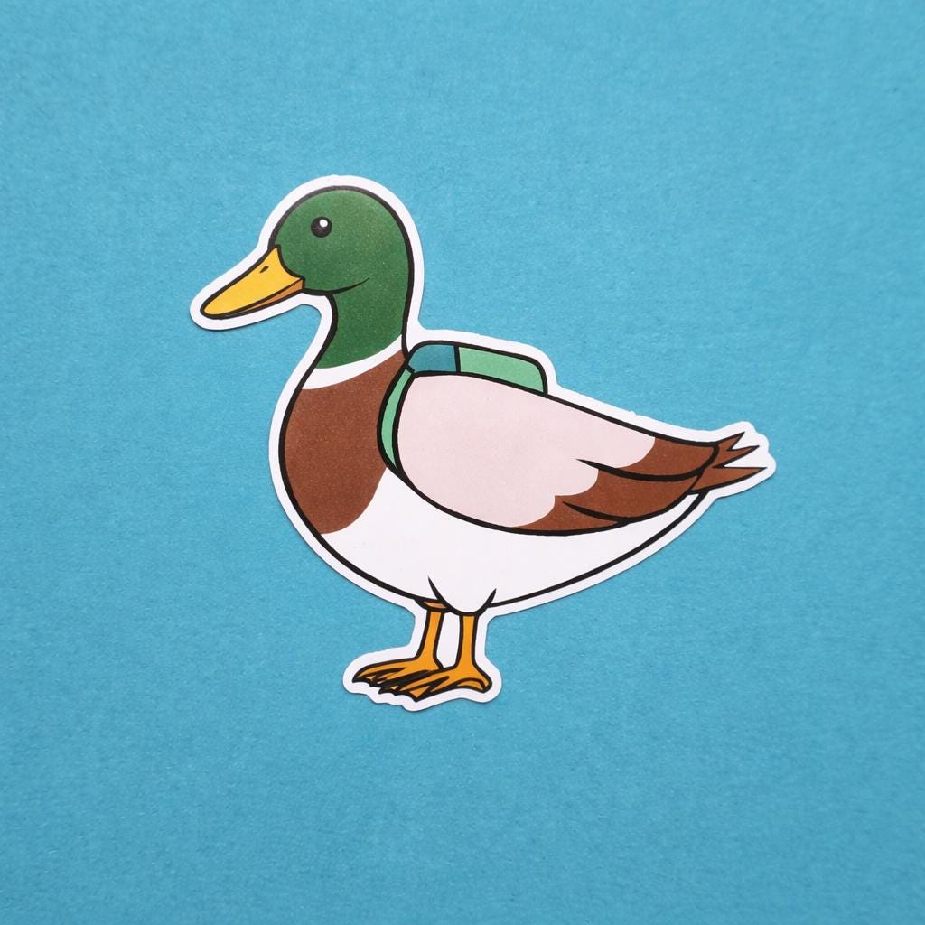 Cartoon duck sticker on a blue background