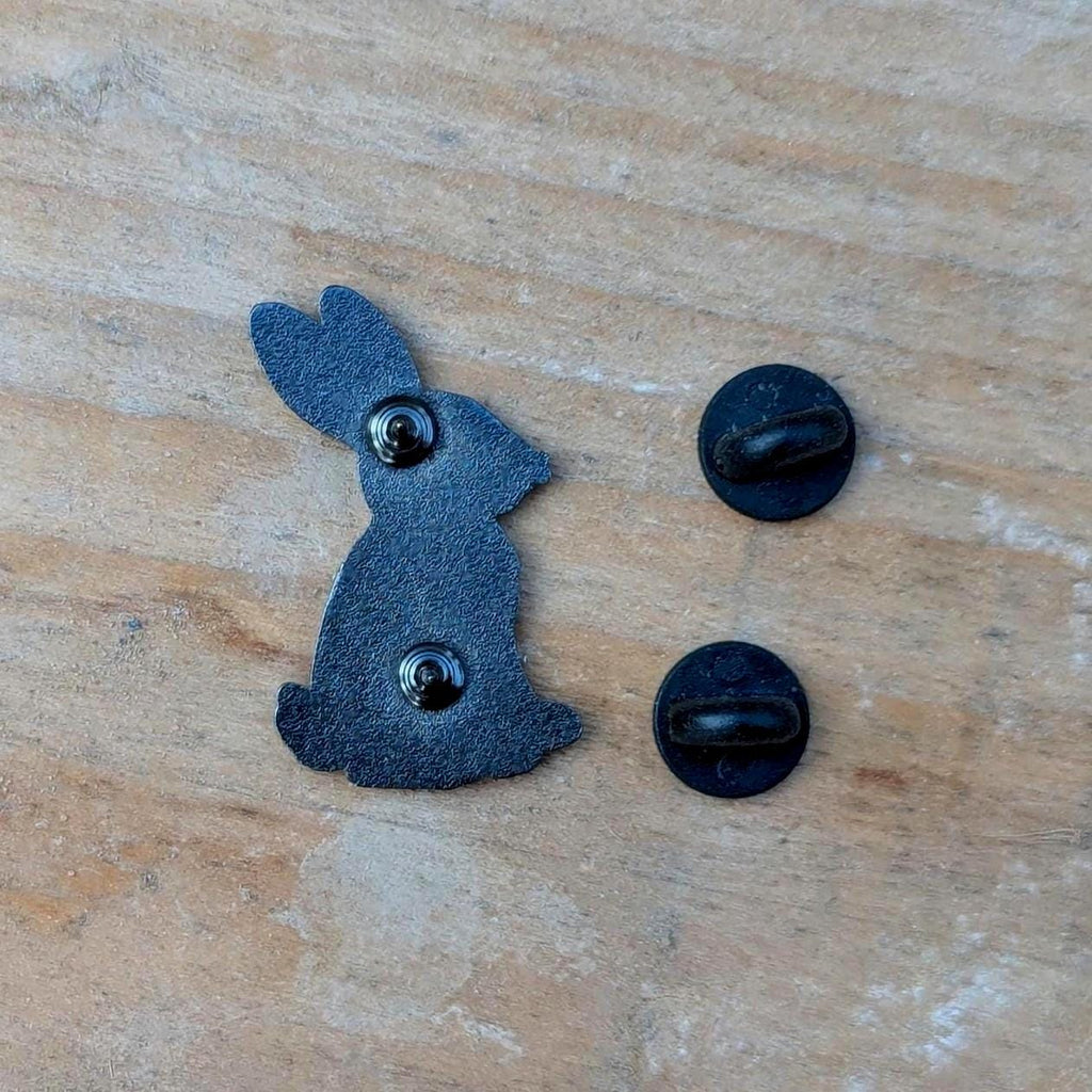 hare enamel pin back view