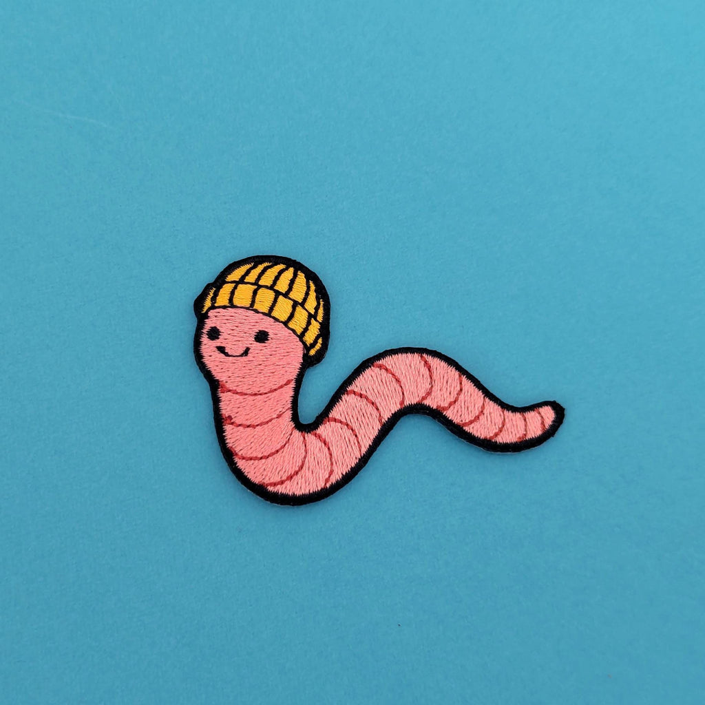 Worm Iron-On Patch - Embroidered, British Wildlife, 60mm