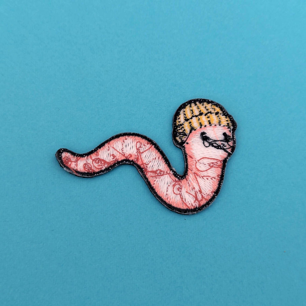 Worm Iron-On Patch - Embroidered, British Wildlife, 60mm