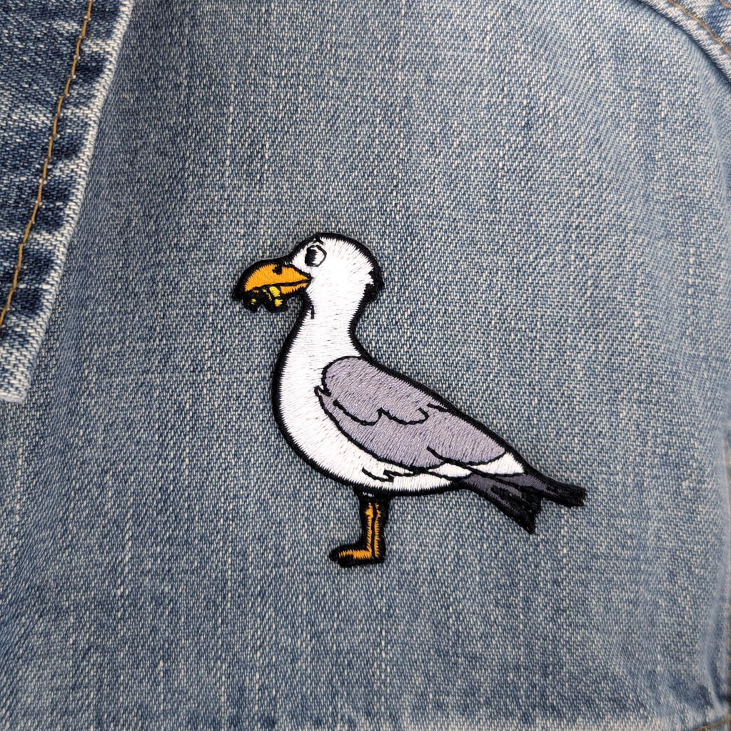 Seagull Iron-On Patch - Embroidered, British Coastal Bird, 60mm