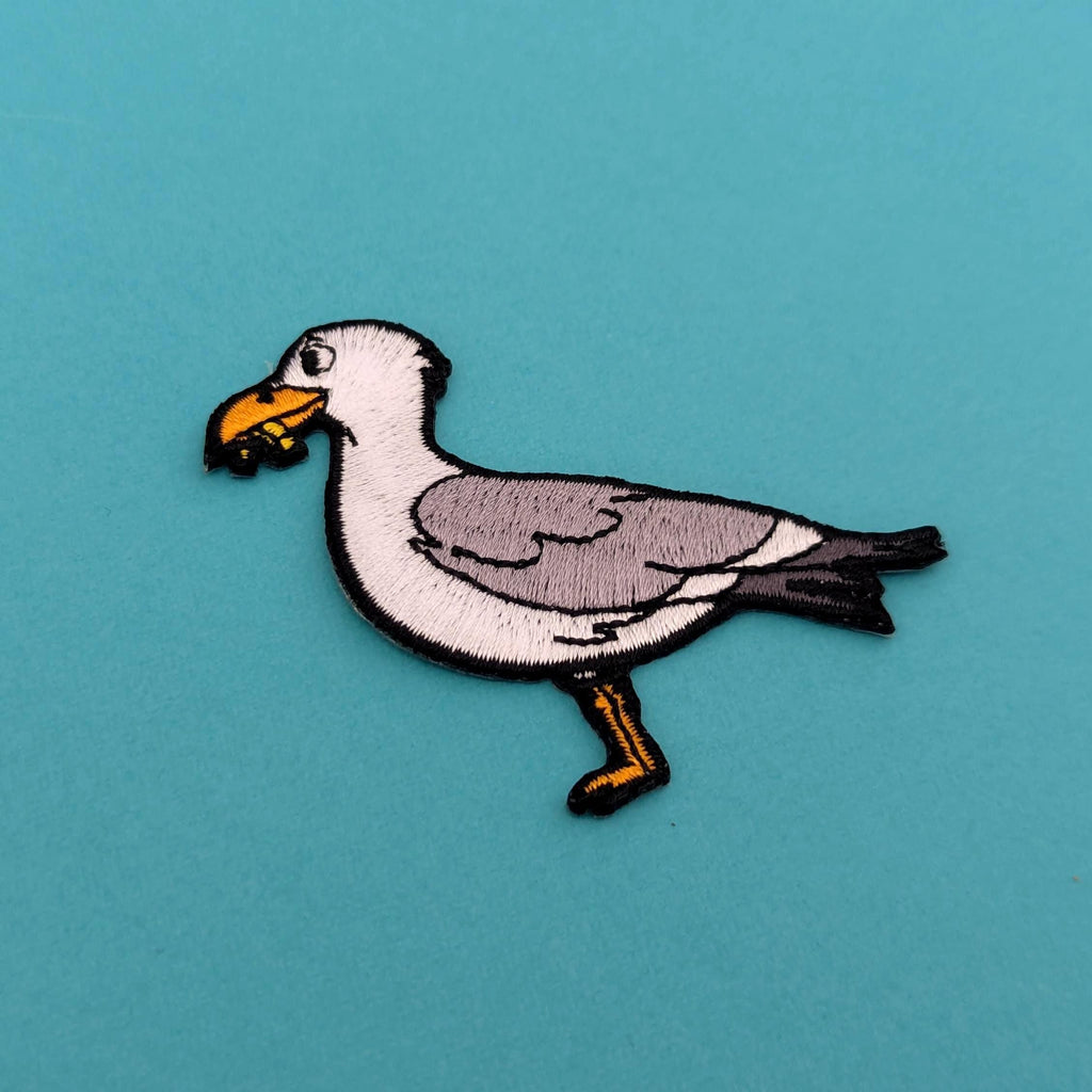Seagull Iron-On Patch - Embroidered, British Coastal Bird, 60mm
