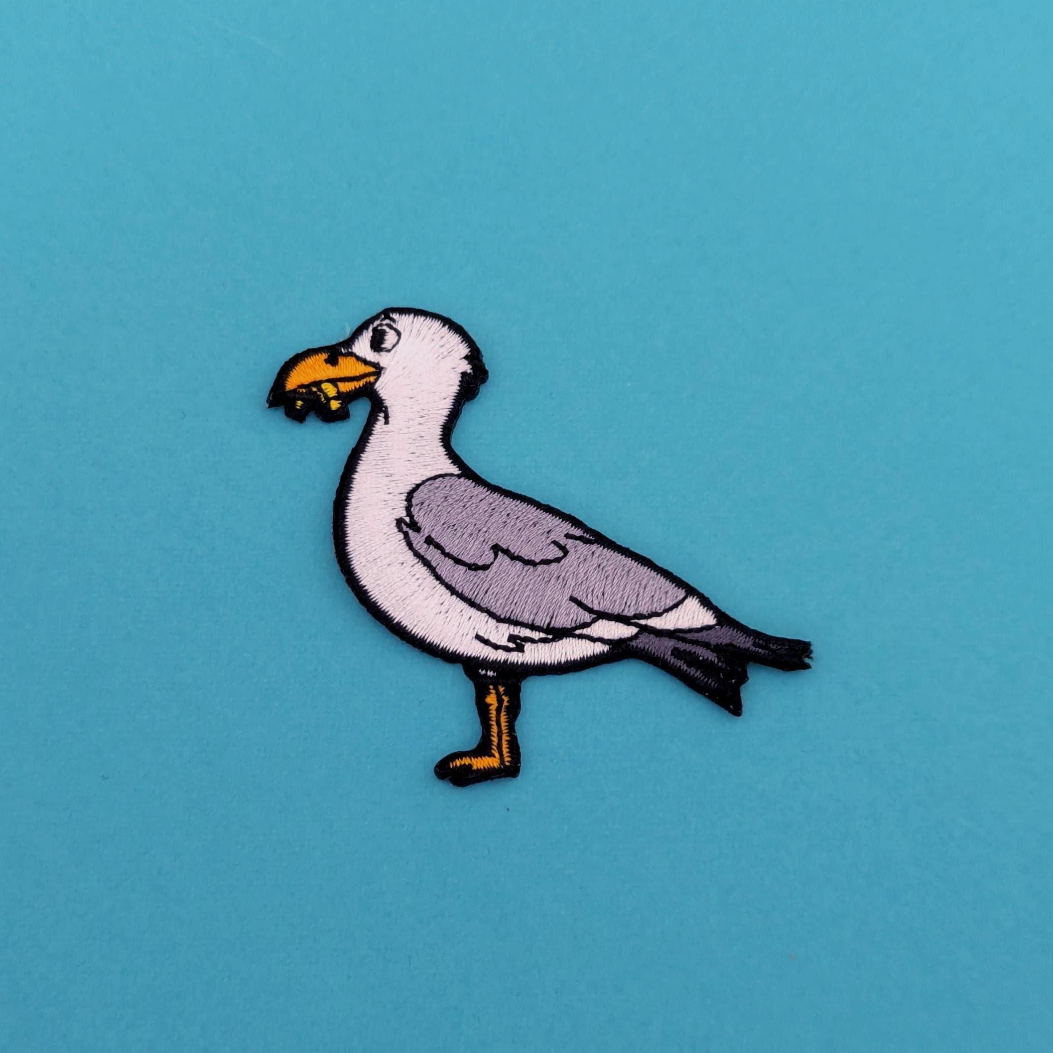Seagull Iron-On Patch - Embroidered, British Coastal Bird, 60mm