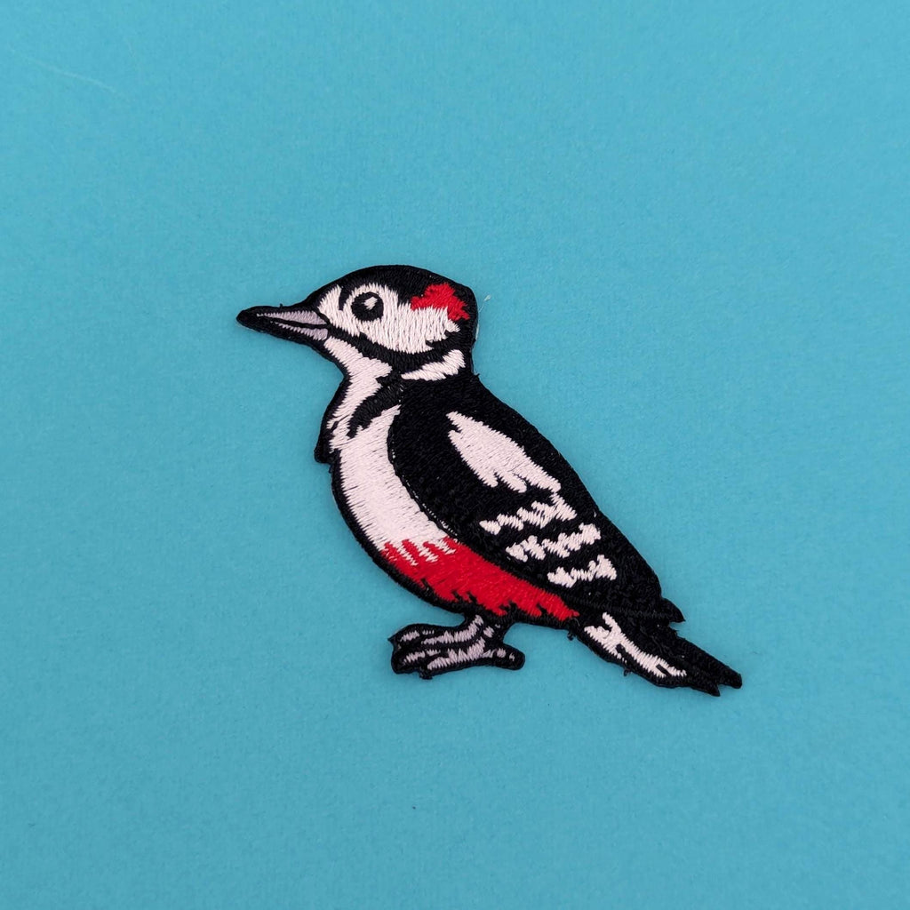 Great Spotted Woodpecker Iron-On Patch - Embroidered, British Wildlife, 60mm