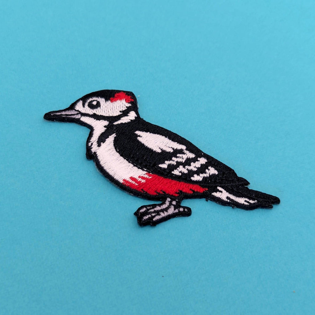 Great Spotted Woodpecker Iron-On Patch - Embroidered, British Wildlife, 60mm