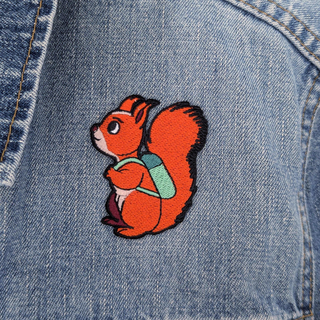 Red Squirrel Iron-On Patch - Embroidered, British Wildlife, 60mm