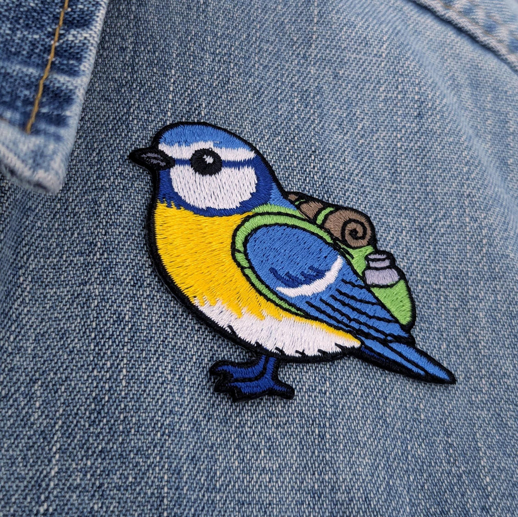 Blue Tit Iron-On Patch - Embroidered, British Garden Bird, 60mm