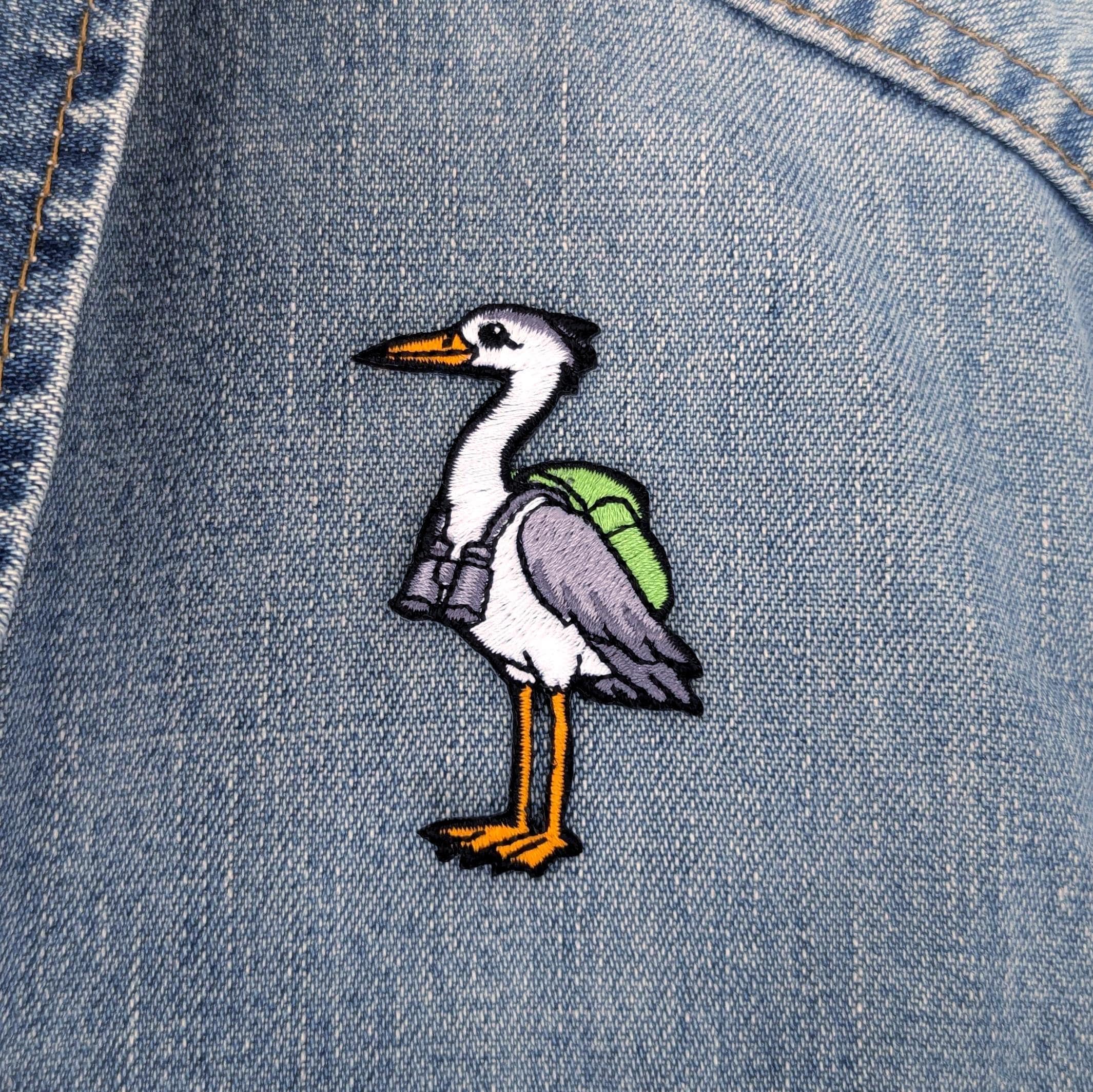 Heron Iron-On Patch - Embroidered, British Water Bird, 60mm