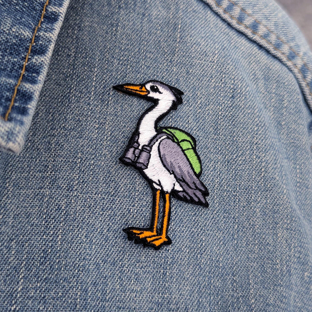 Heron Iron-On Patch - Embroidered, British Water Bird, 60mm