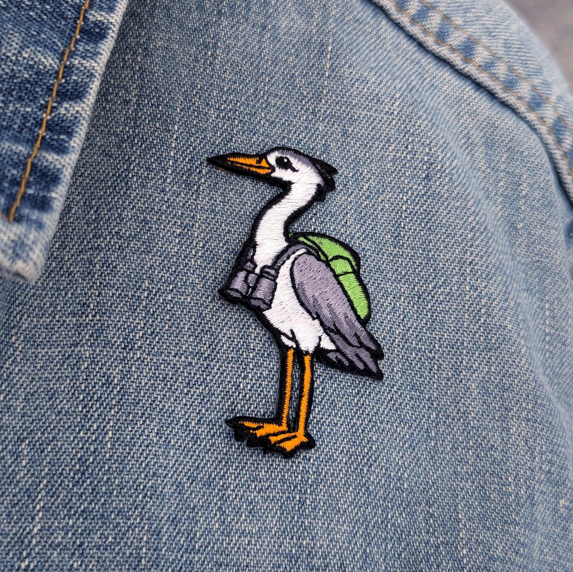 Heron Iron-On Patch - Embroidered, British Water Bird, 60mm