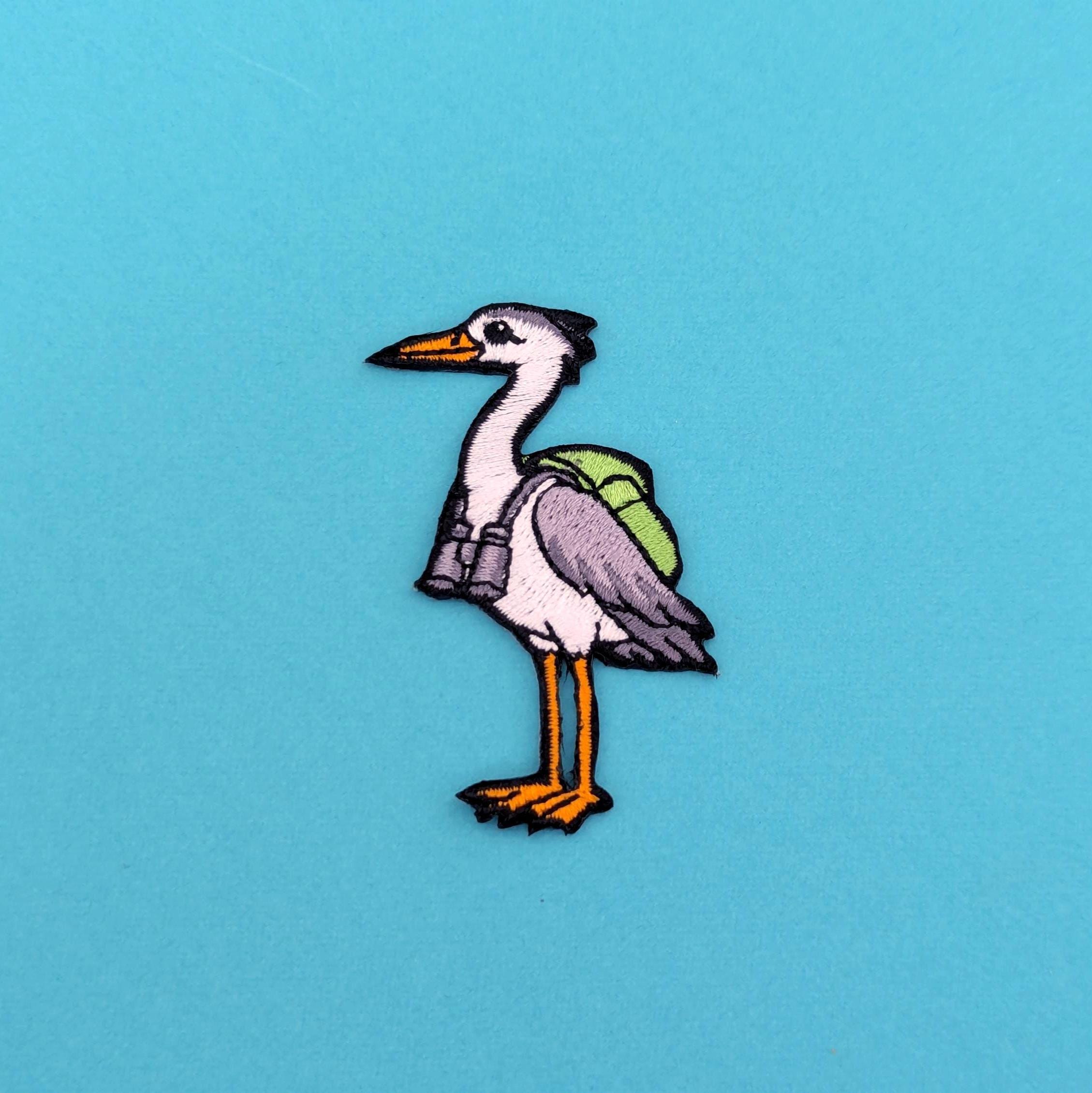 Heron Iron-On Patch - Embroidered, British Water Bird, 60mm