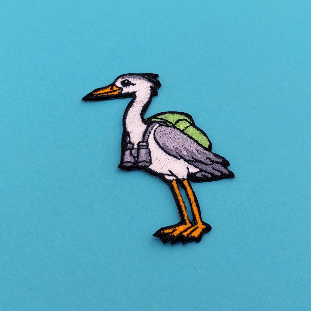 Heron Iron-On Patch - Embroidered, British Water Bird, 60mm