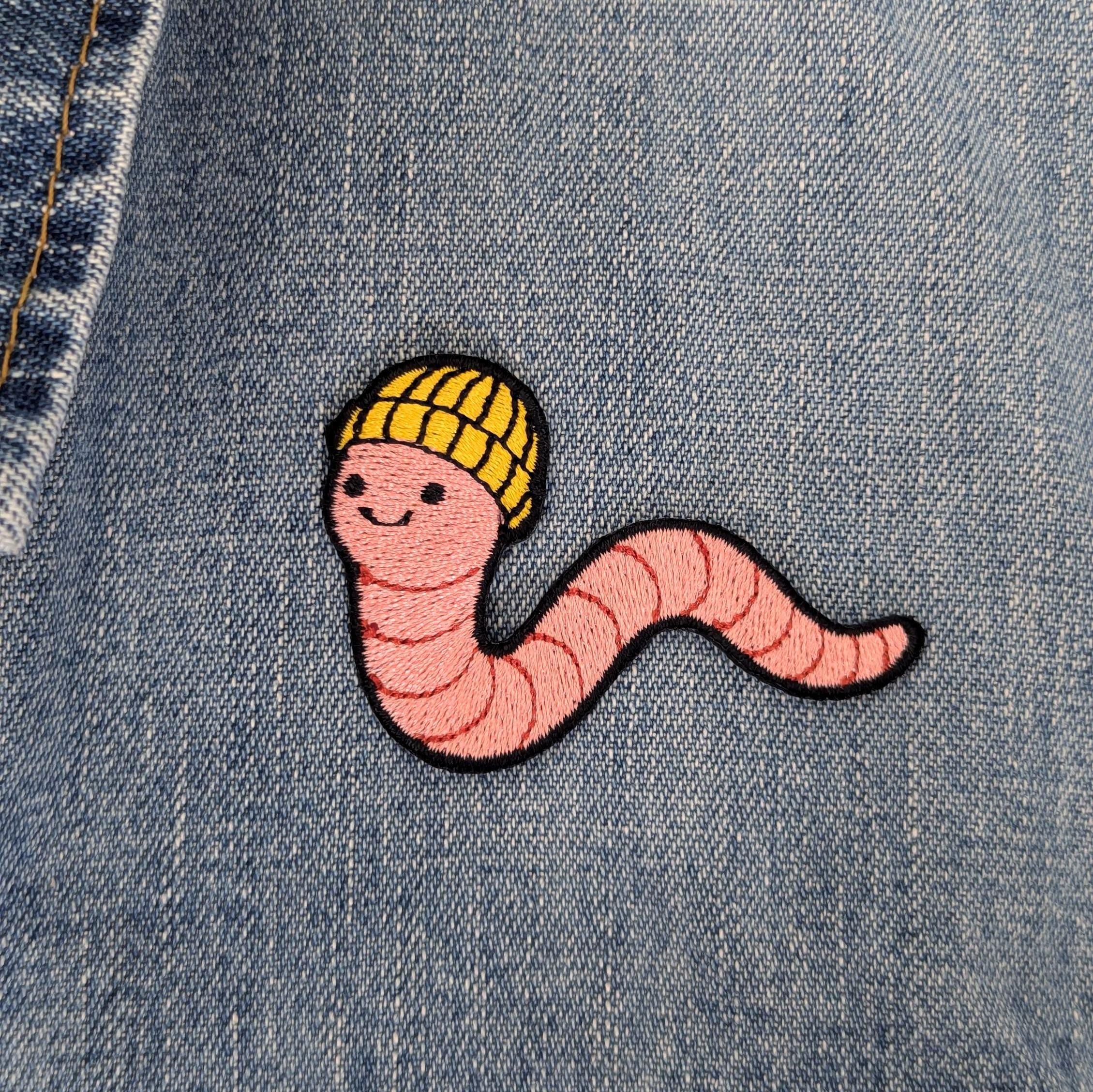 Worm Iron-On Patch - Embroidered, British Wildlife, 60mm
