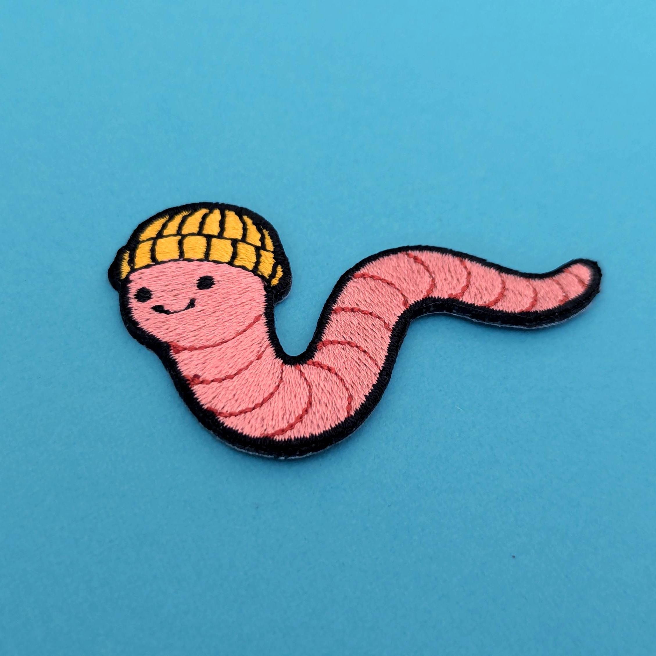 Worm Iron-On Patch - Embroidered, British Wildlife, 60mm