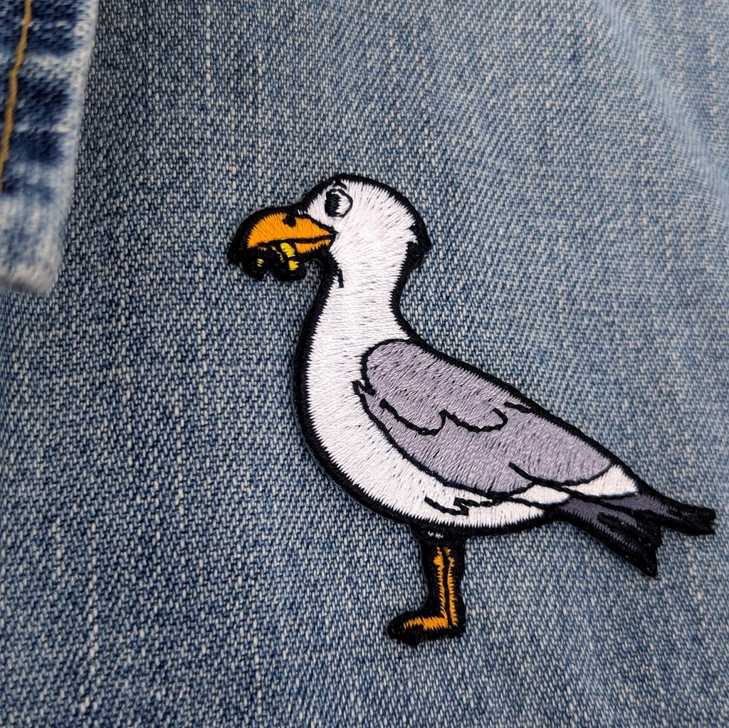 Seagull Iron-On Patch - Embroidered, British Coastal Bird, 60mm