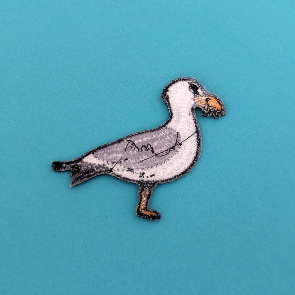 Seagull Iron-On Patch - Embroidered, British Coastal Bird, 60mm