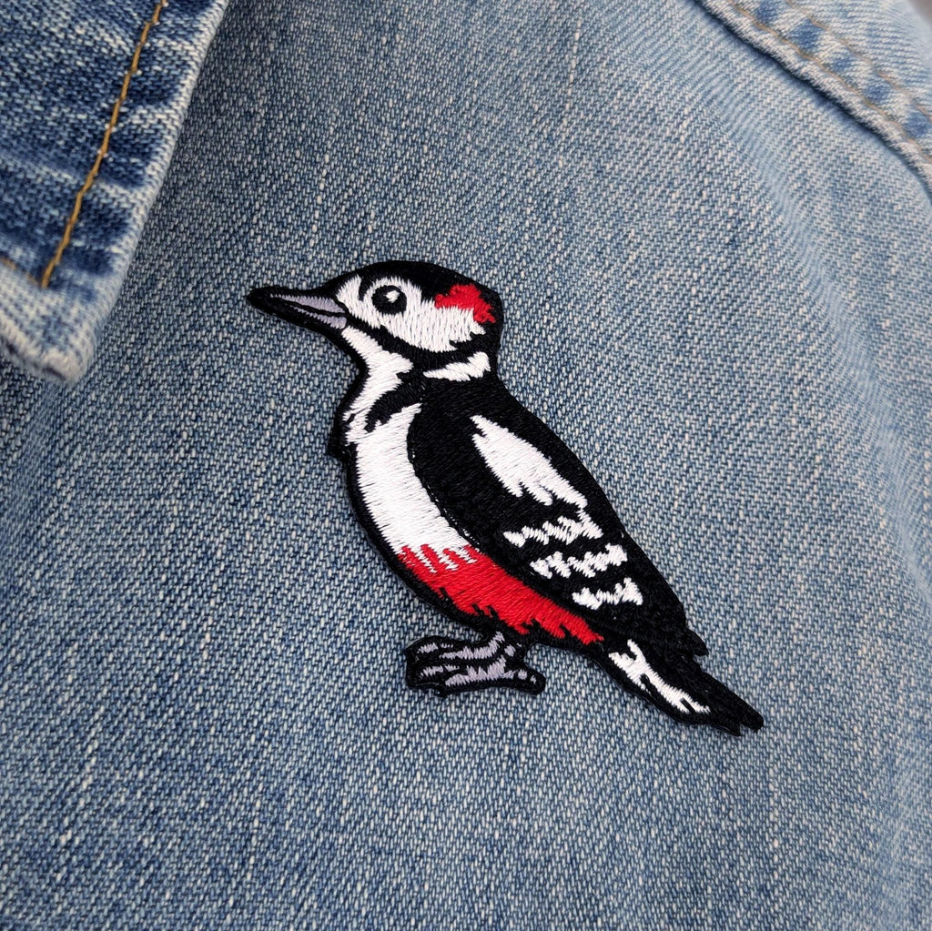 Great Spotted Woodpecker Iron-On Patch - Embroidered, British Wildlife, 60mm