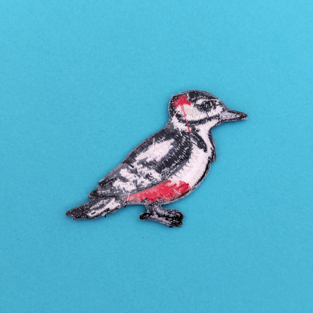 Great Spotted Woodpecker Iron-On Patch - Embroidered, British Wildlife, 60mm
