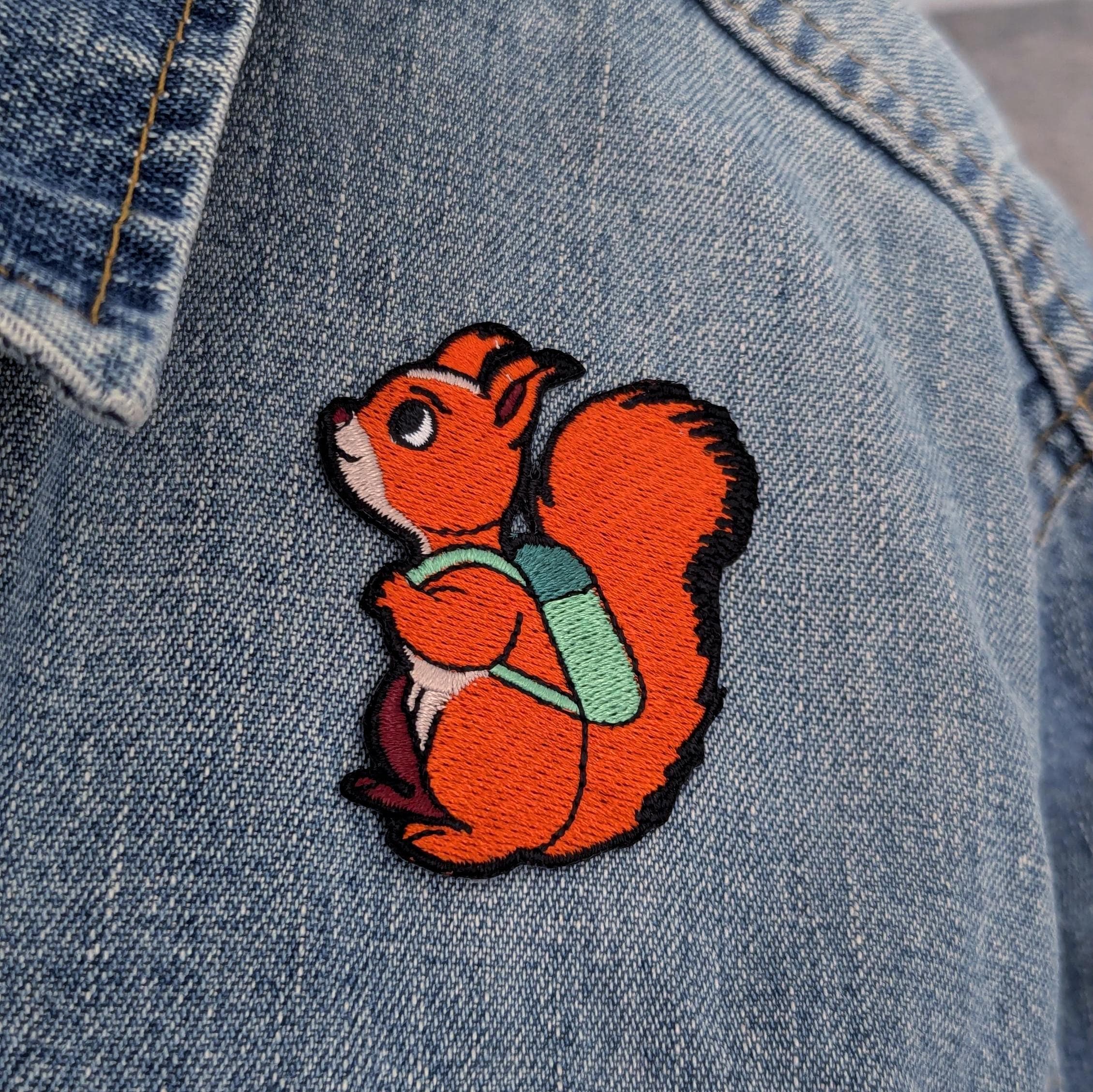 Red Squirrel Iron-On Patch - Embroidered, British Wildlife, 60mm