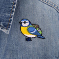 Blue Tit Iron-On Patch - Embroidered, British Garden Bird, 60mm