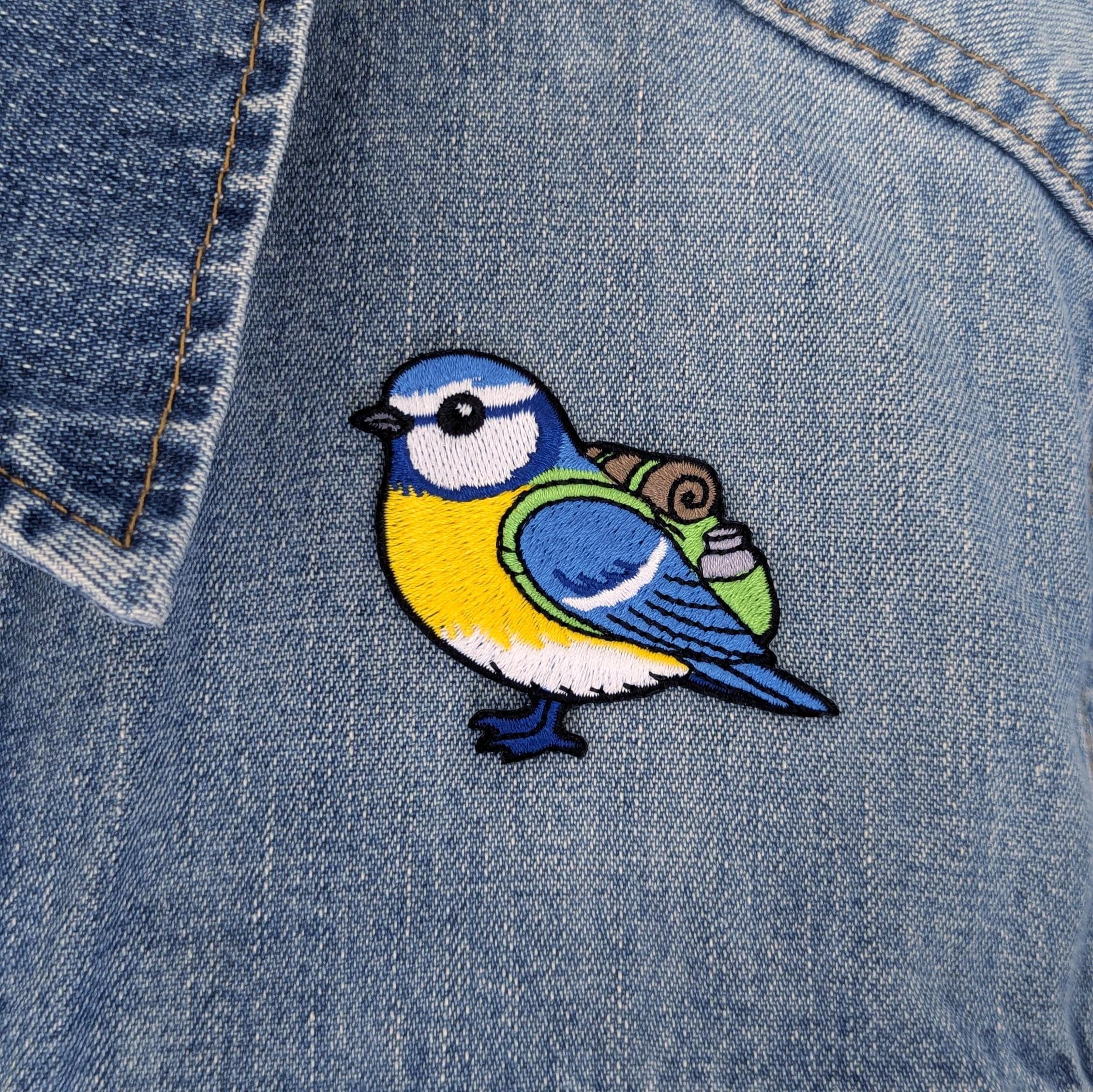 Blue Tit Iron-On Patch - Embroidered, British Garden Bird, 60mm