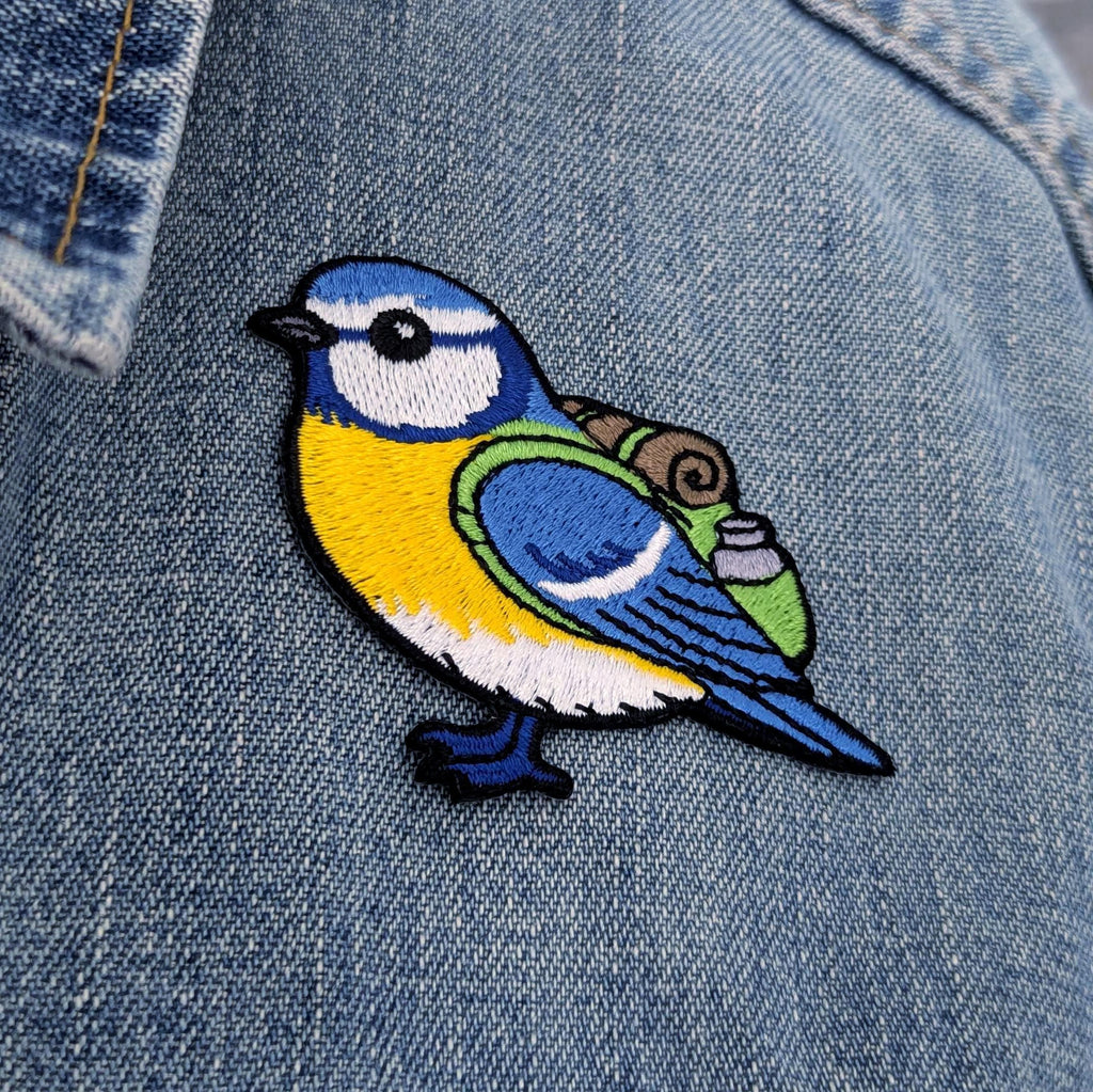 Blue Tit Iron-On Patch - Embroidered, British Garden Bird, 60mm