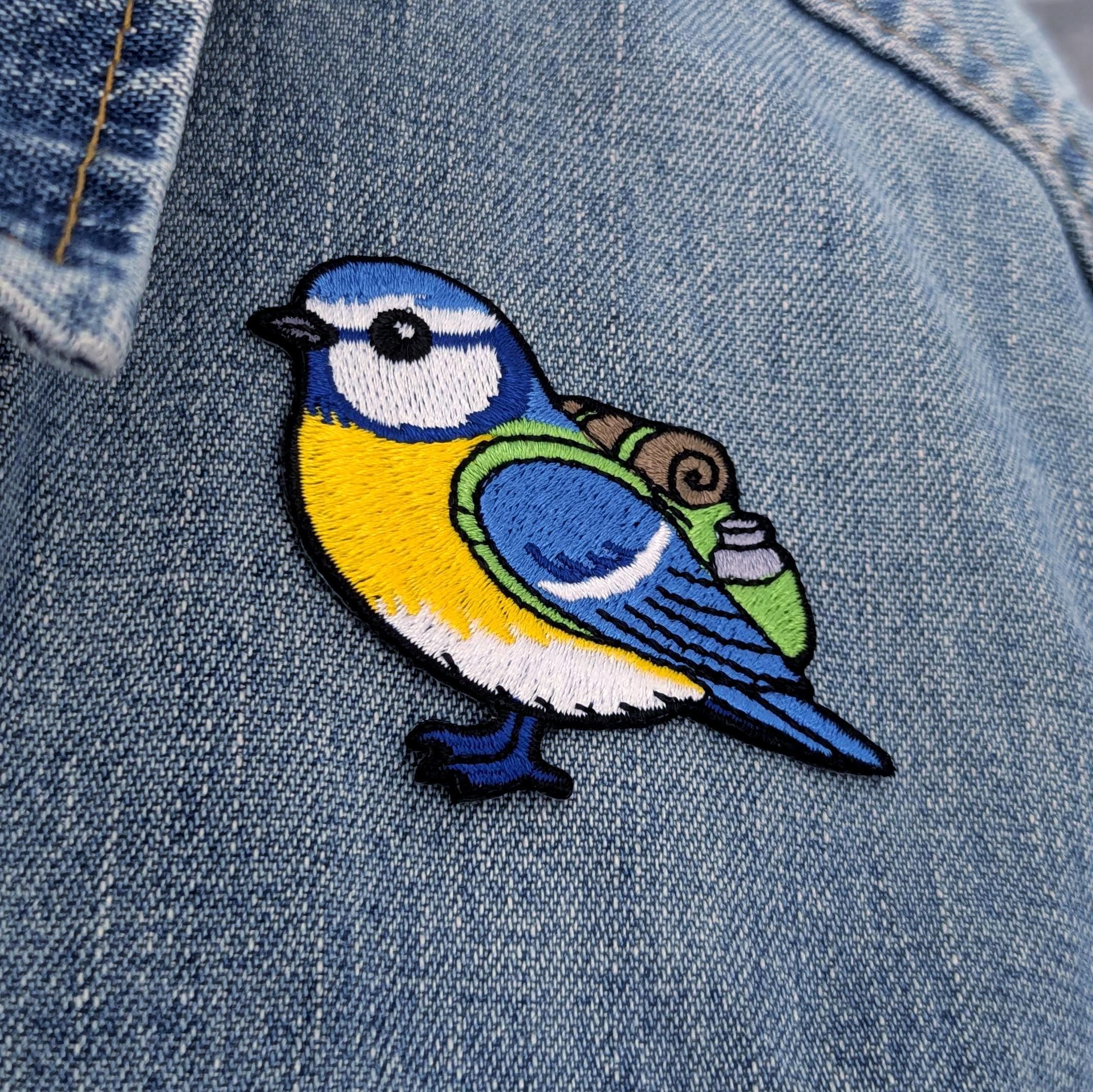 Blue Tit Iron-On Patch - Embroidered, British Garden Bird, 60mm