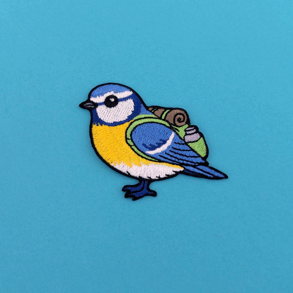 Blue Tit Iron-On Patch - Embroidered, British Garden Bird, 60mm