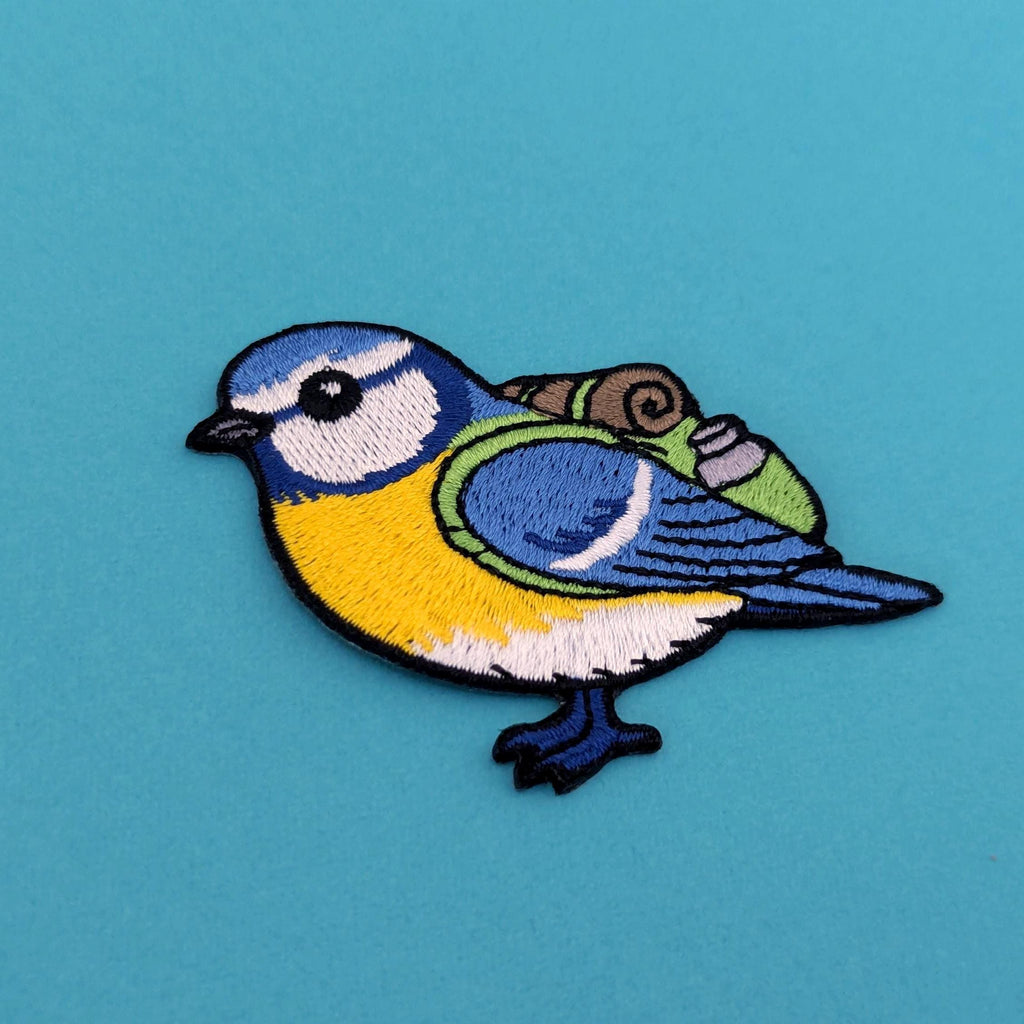 Blue Tit Iron-On Patch - Embroidered, British Garden Bird, 60mm