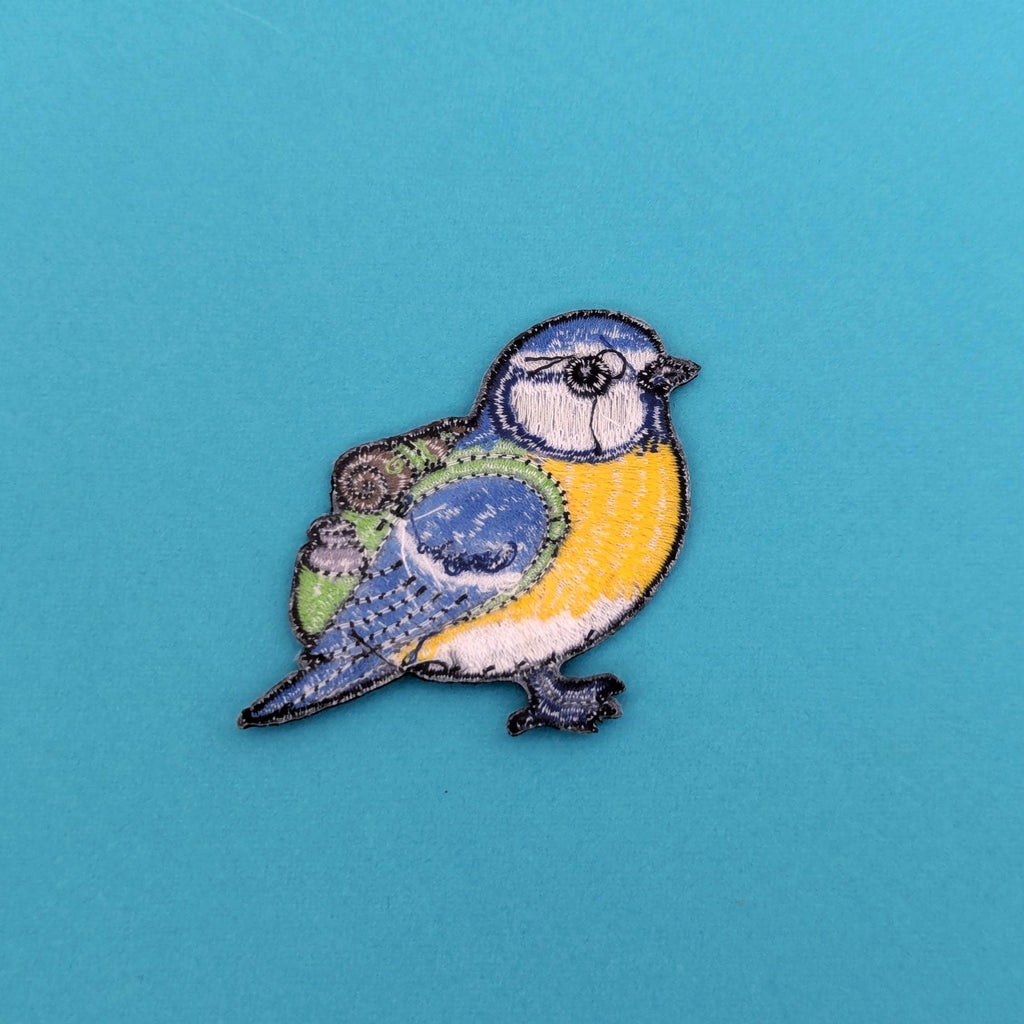 Blue Tit Iron-On Patch - Embroidered, British Garden Bird, 60mm