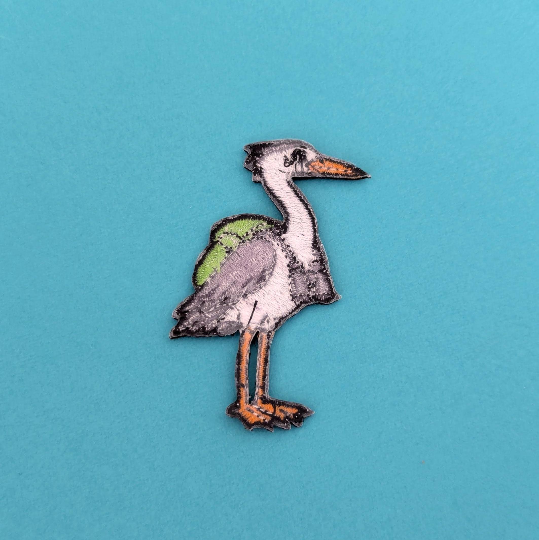 Heron Iron-On Patch - Embroidered, British Water Bird, 60mm