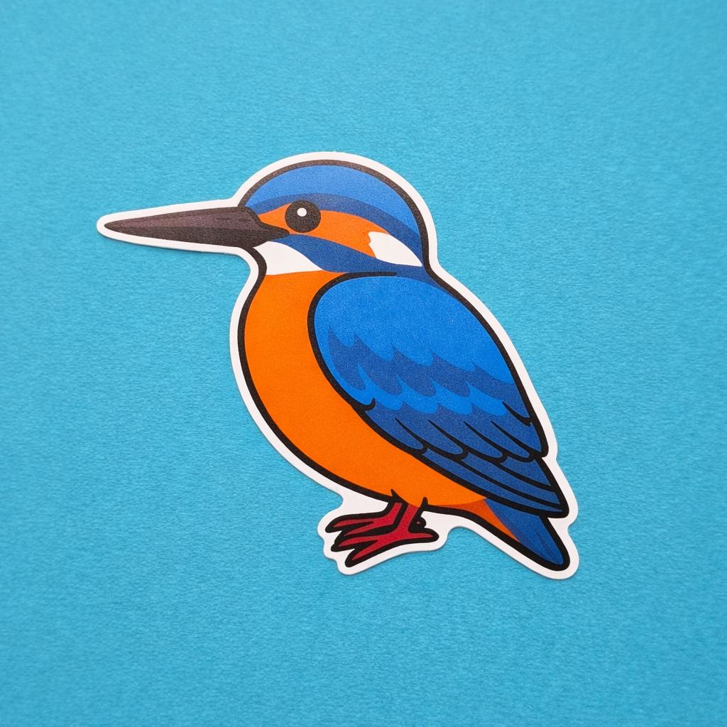 Sticker of a blue and orange kingfisher bird on a blue background