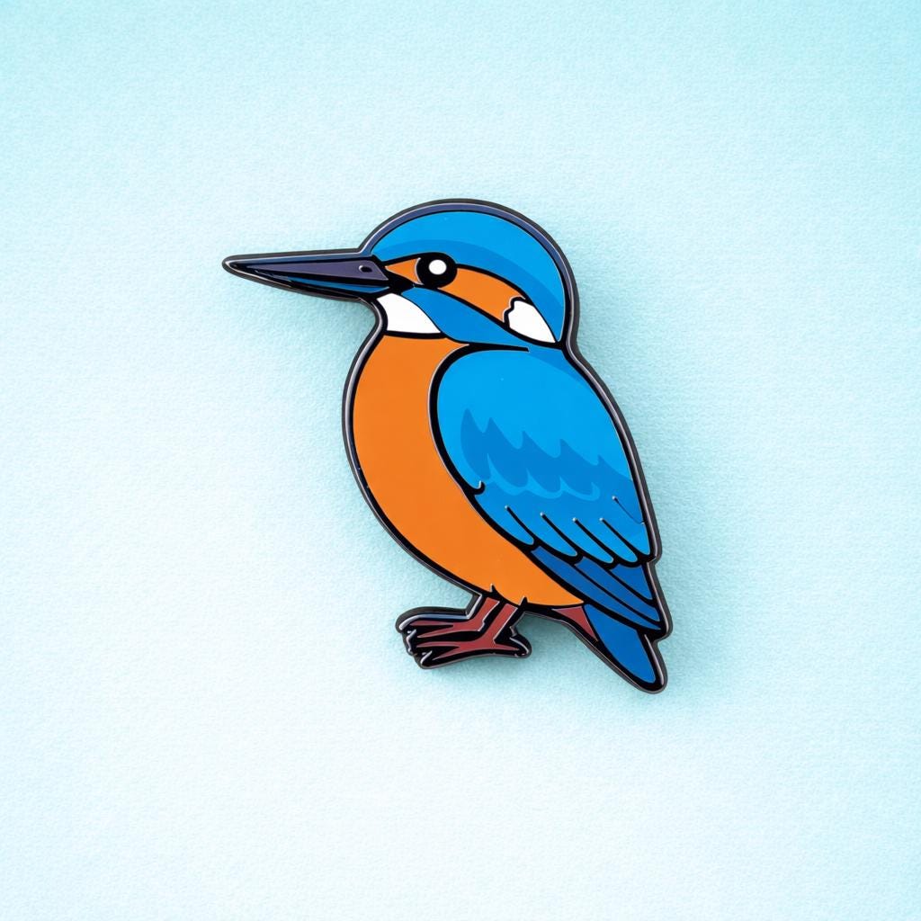 kingfisher bird pin on a light blue background