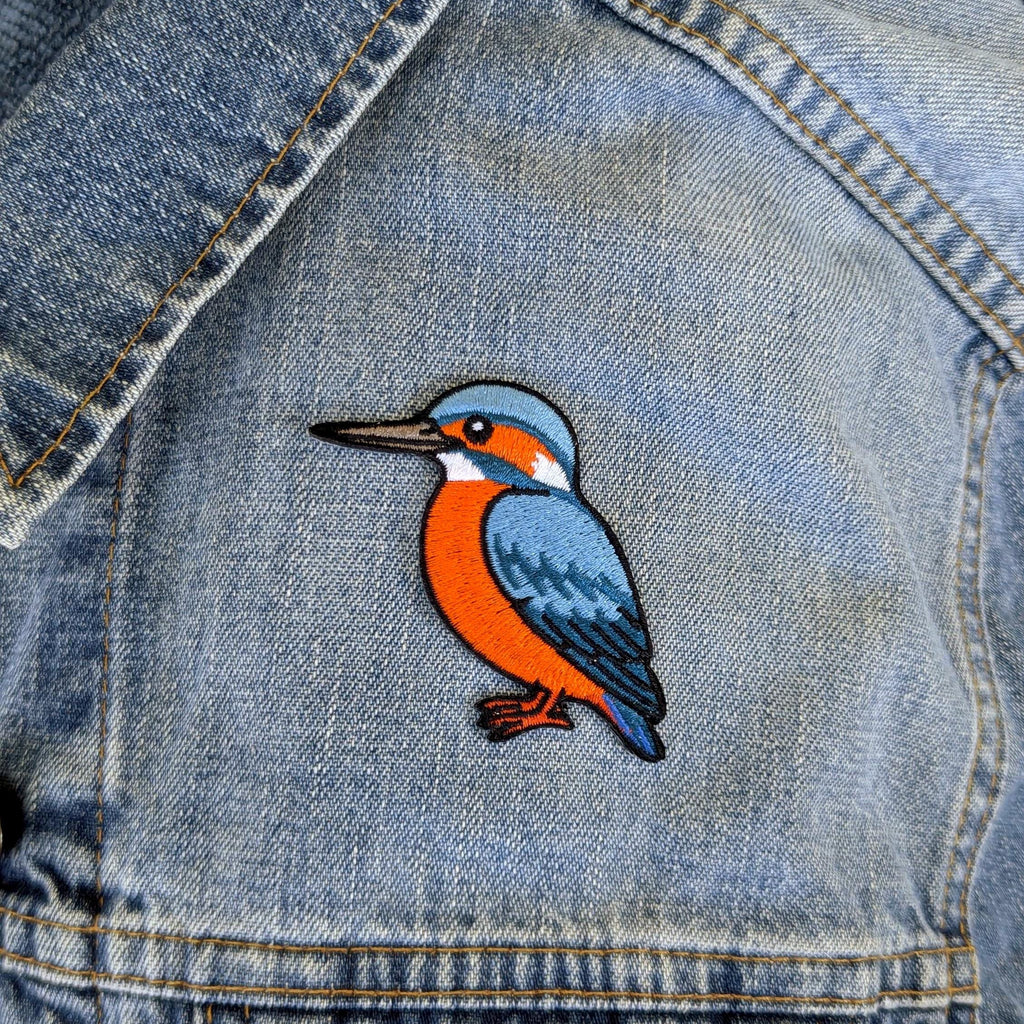 Kingfisher bird patch on a denim jacket