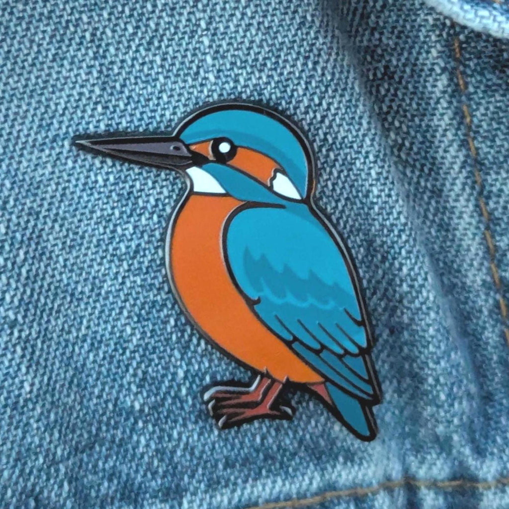 kingfisher pin on a denim background