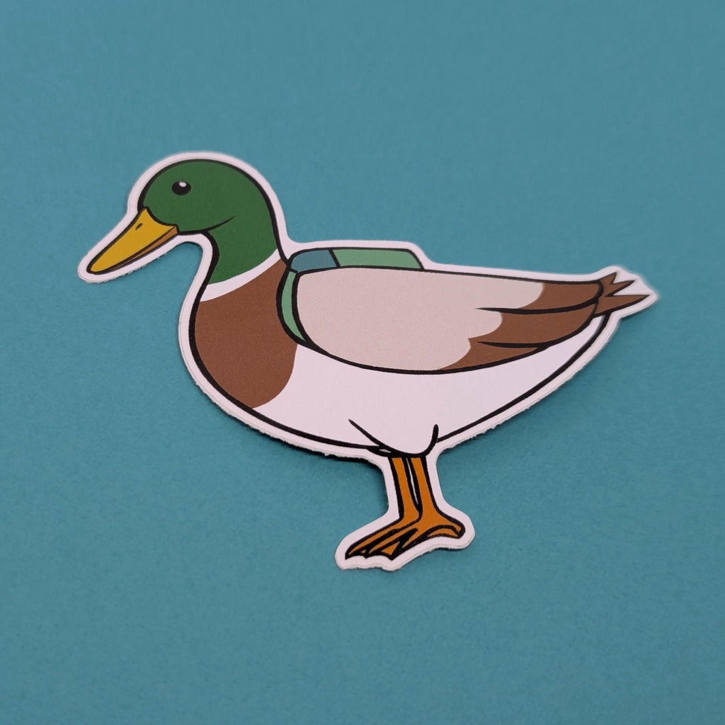 Cartoon duck sticker on a teal background