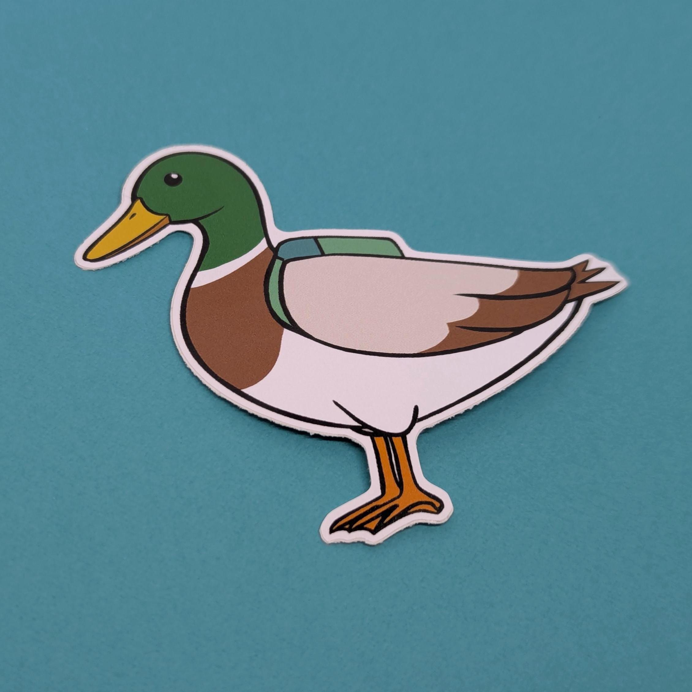 Cartoon duck sticker on a teal background