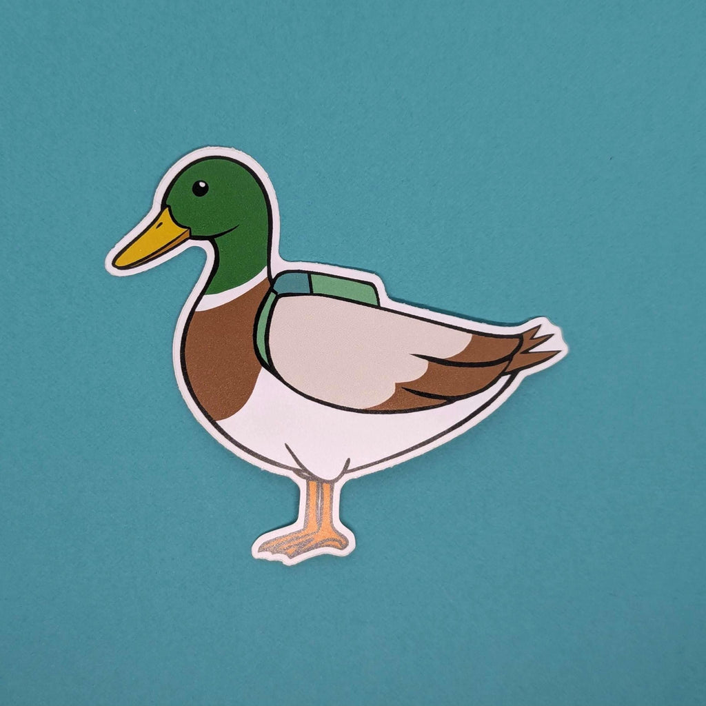Cartoon duck sticker on a teal background