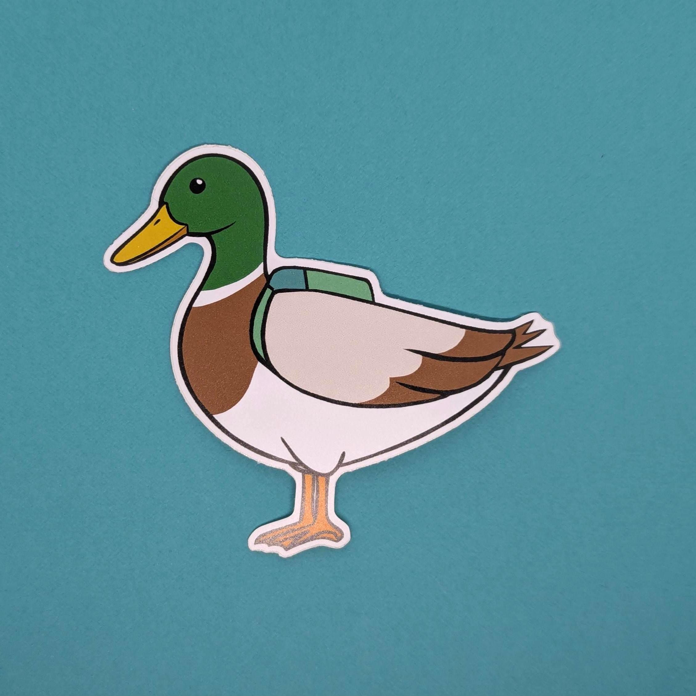 Cartoon duck sticker on a teal background