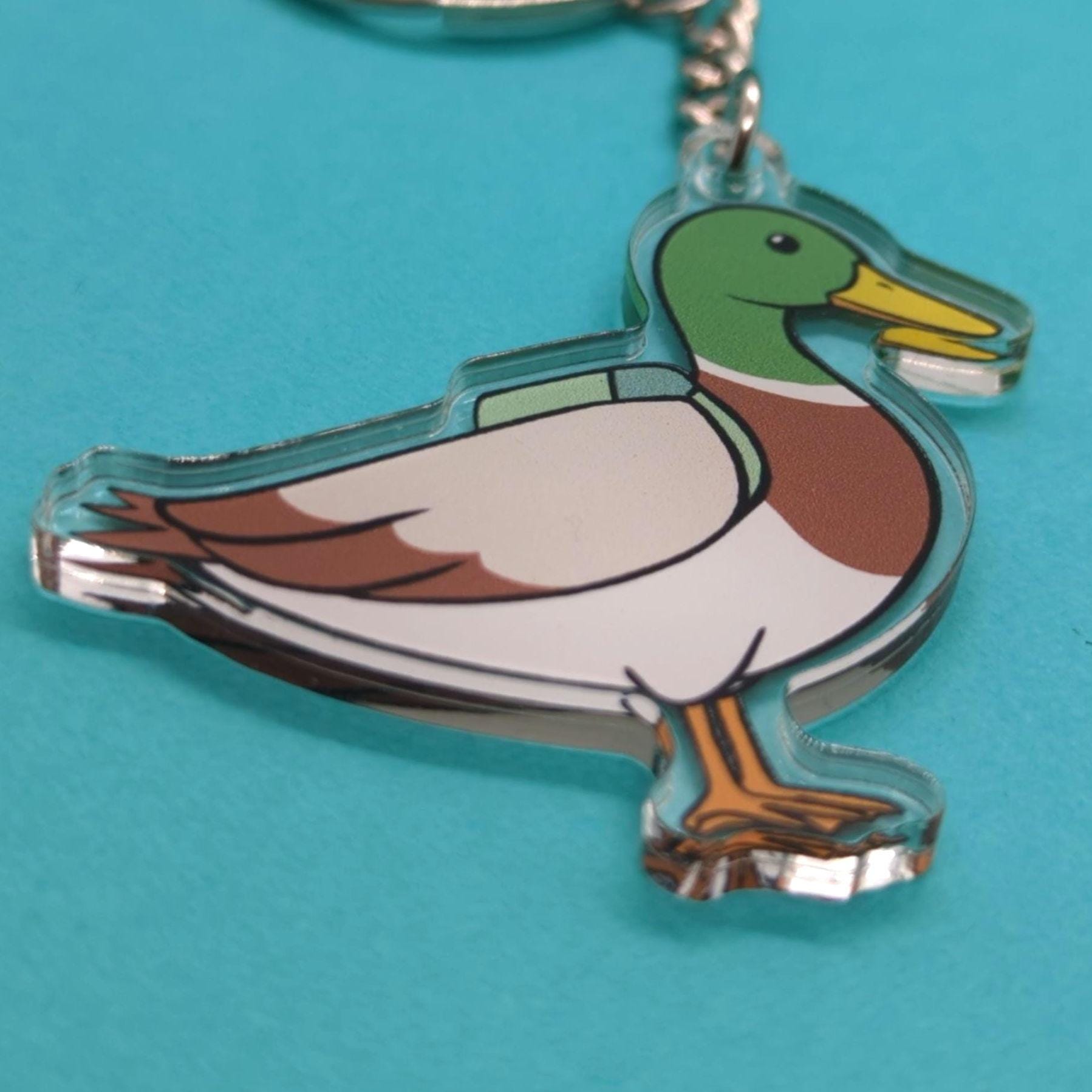 Duck keychain on a turquoise background
