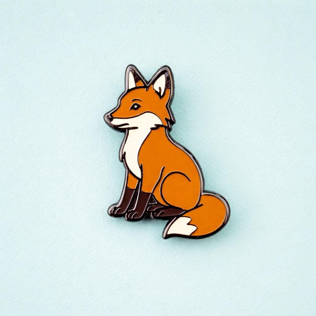 Fox-shaped pin on a light blue background