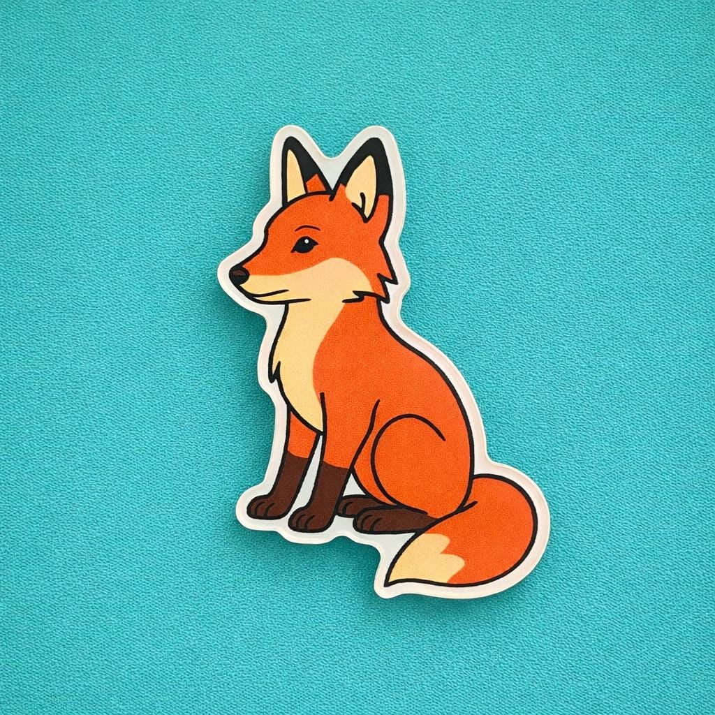 Red fox fridge magnet on a blue background