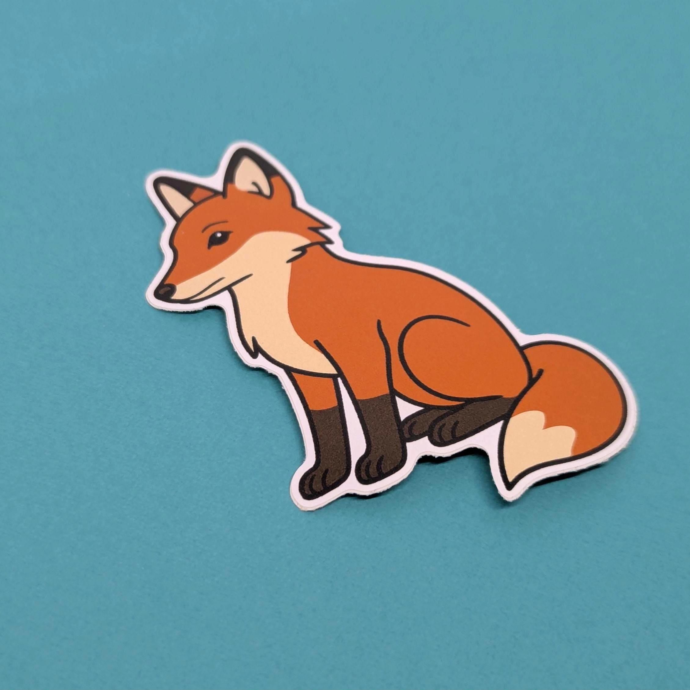 Cartoon fox sticker on a blue background