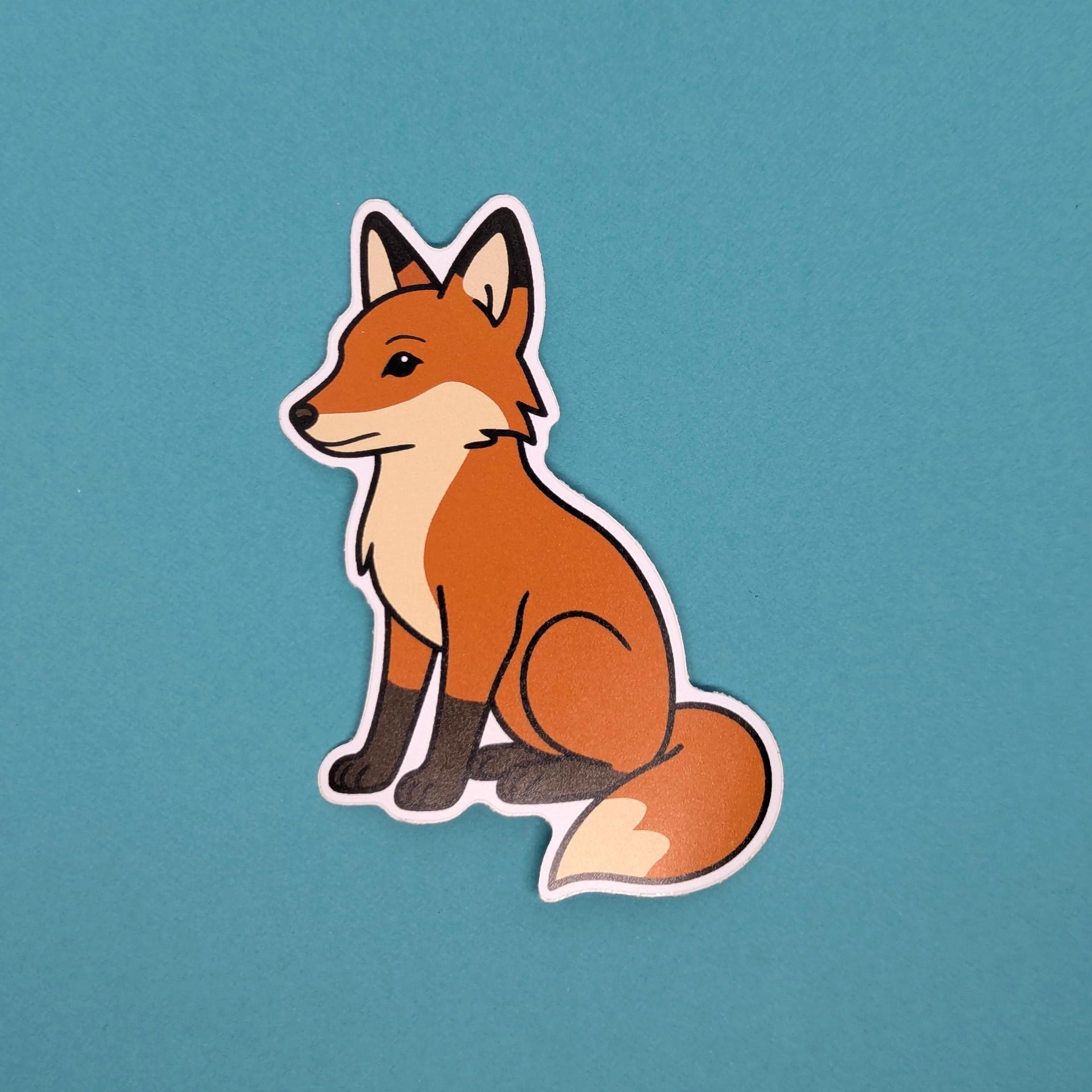 Cartoon fox sticker on a blue background