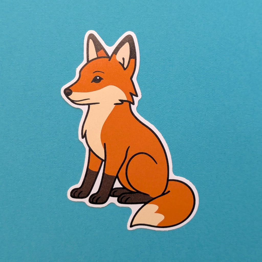 Cartoon fox sticker on a blue background