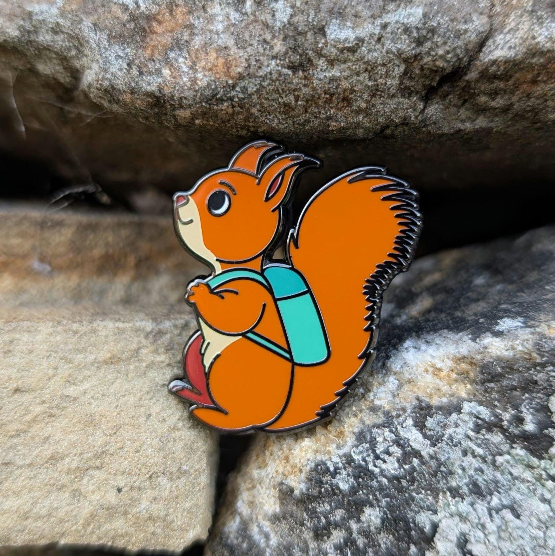 Squirrel with a backpack on a stone background