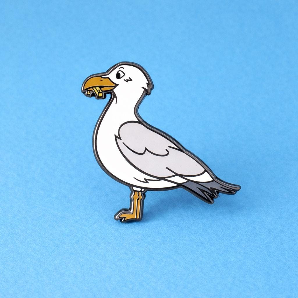 Seagull pin on a blue background